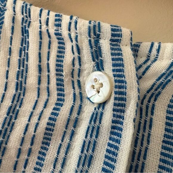 THML Blue White Vertical Striped 100% Cotton Dress Pockets Red Tassels women's S - Picture 8 of 12